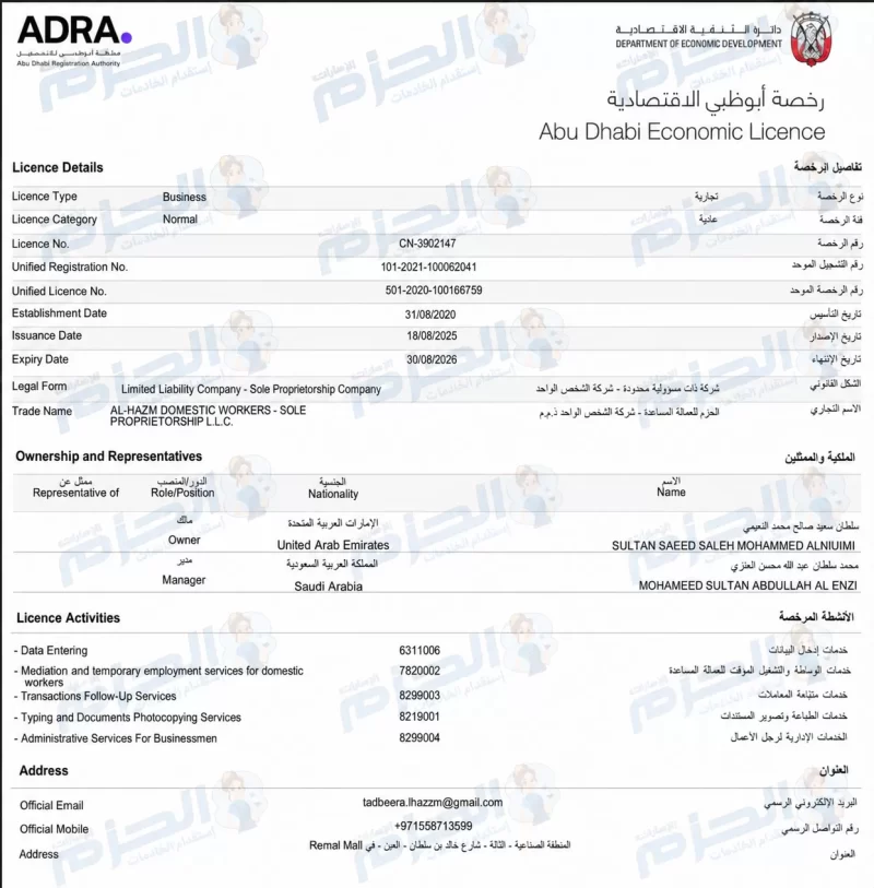 جميع بيانات شركة الحزم وتفاصيل الترخيص والجهة الصادر منها الترخيص 